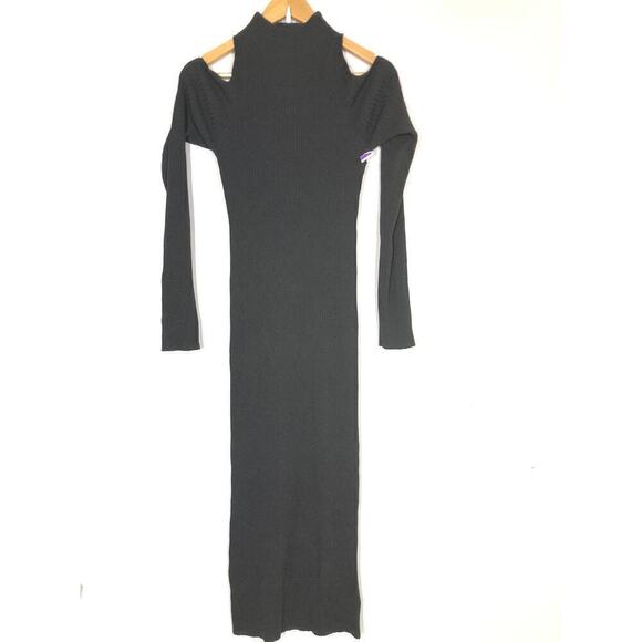 ASTR Sweater Dress Cold Shoulder Ribbed Mock Neck Midi Charcoal Gray NWT Large - Picture 4 of 10